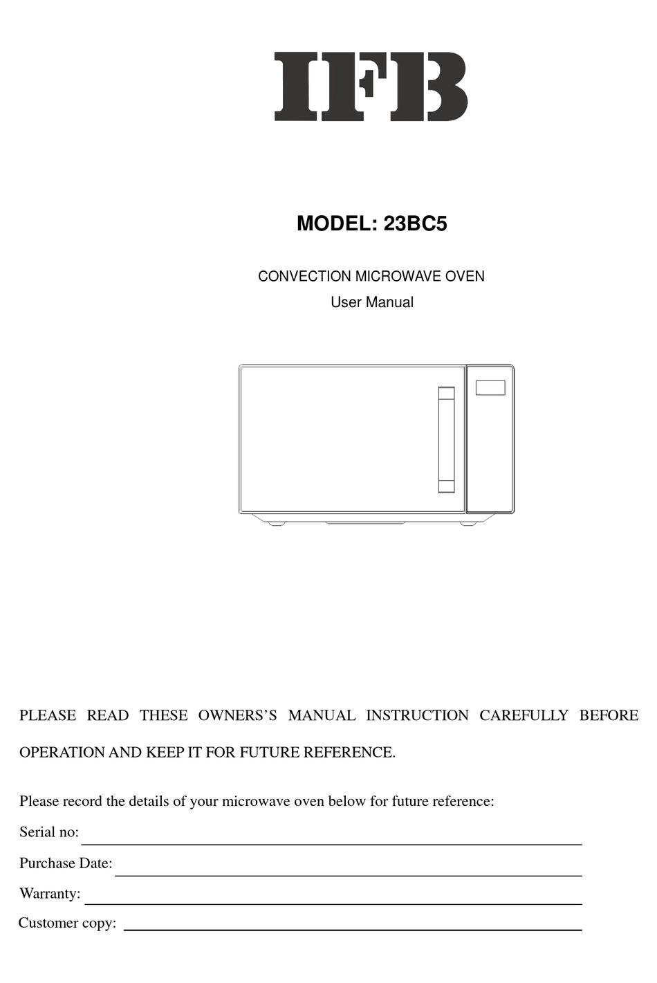 IFB 23BC5 USER MANUAL Pdf Download ManualsLib