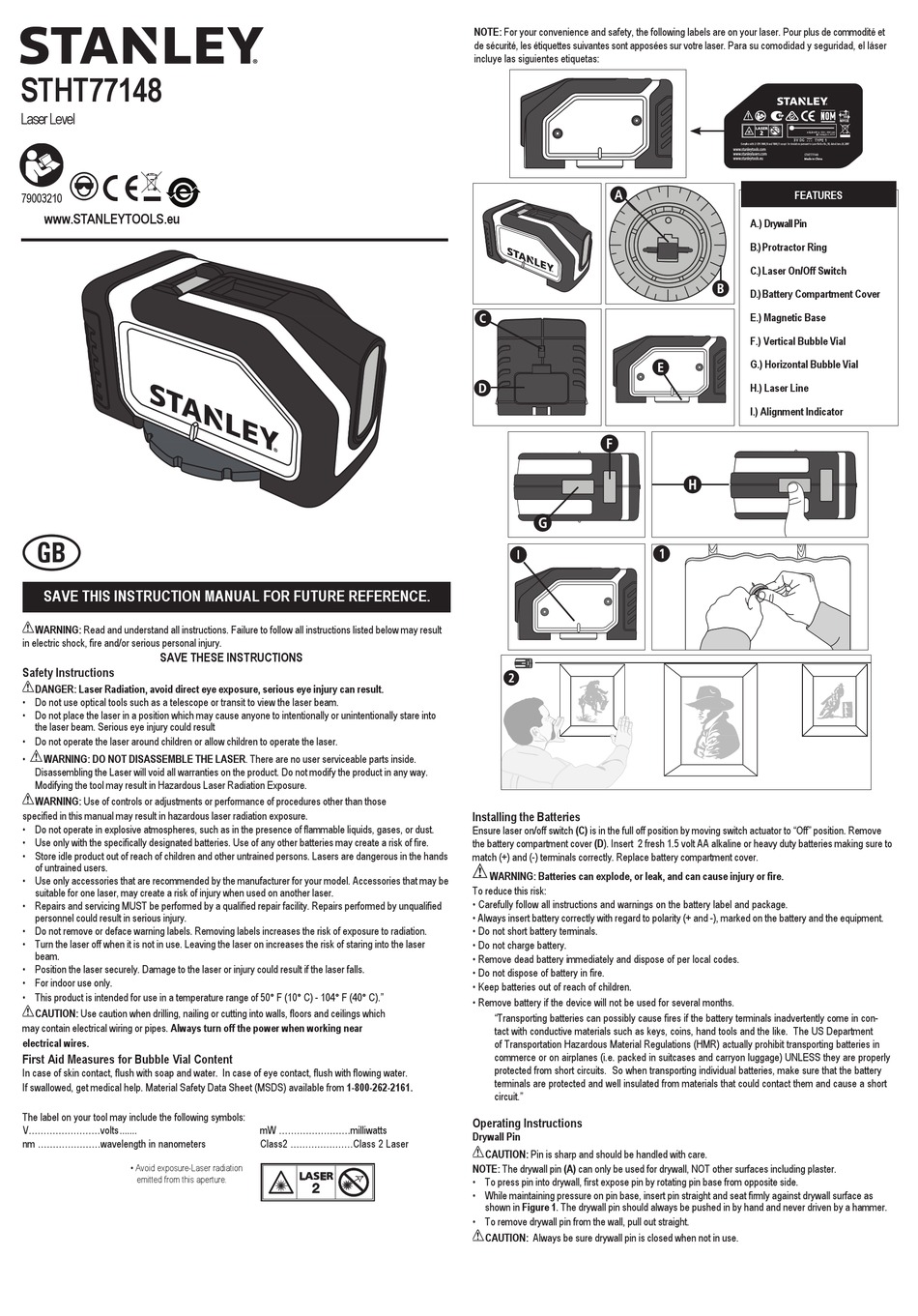 Láser Manual de Pared Stanley STHT77148