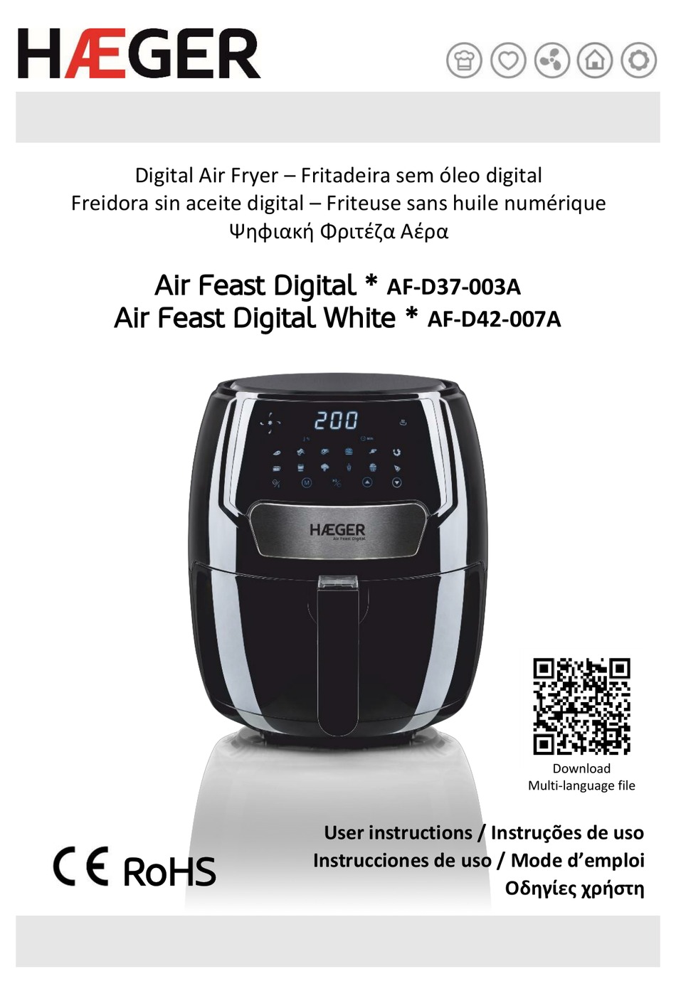 Fritadeira Digital sem Óleo HAEGER Air Feast White - 4.2L