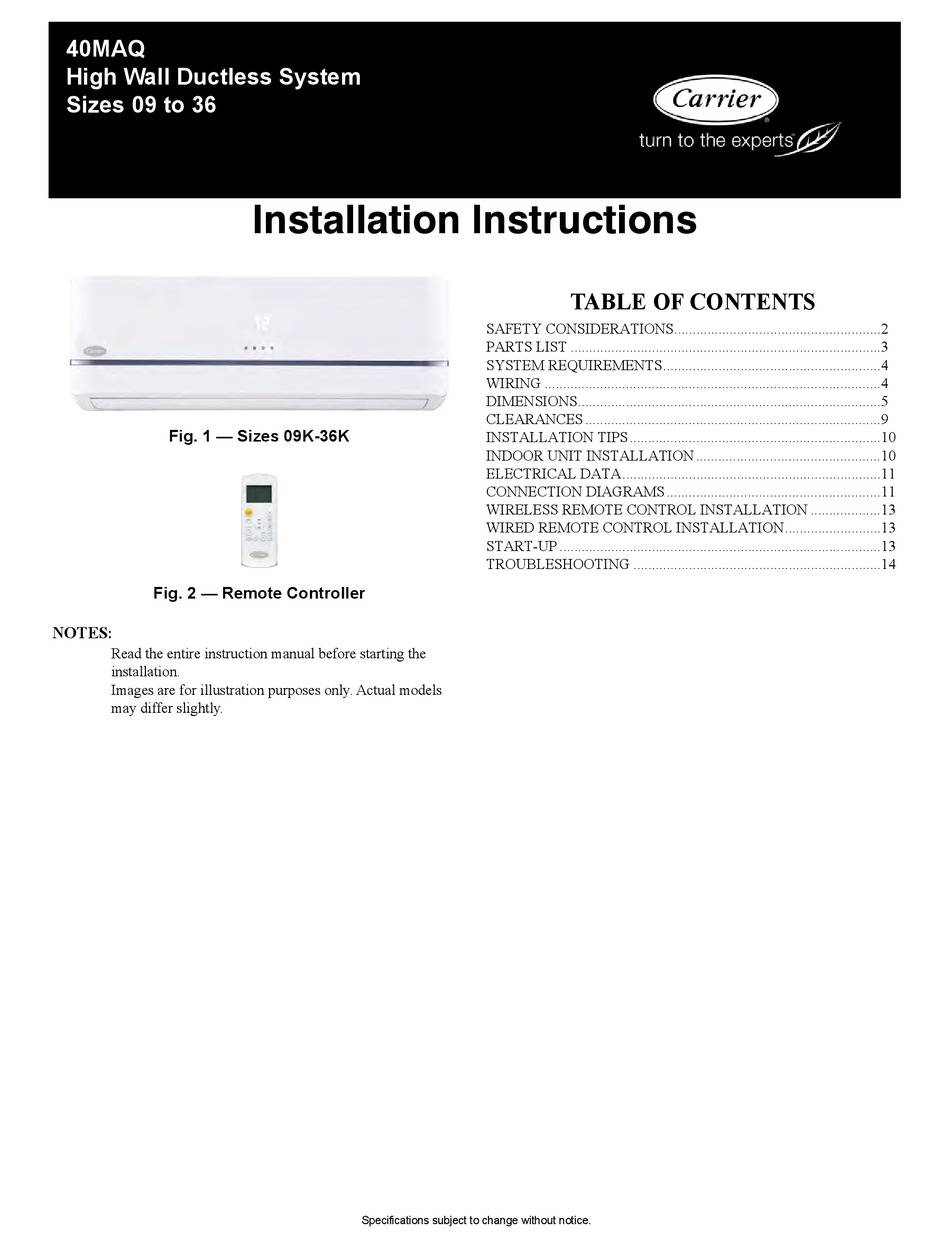 CARRIER 40MAQ INSTALLATION INSTRUCTIONS MANUAL Pdf Download ManualsLib