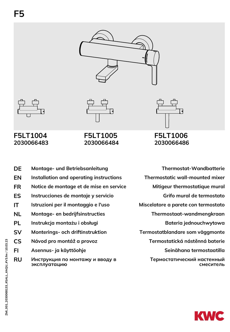 KWC F5LT1004 INSTALLATION AND OPERATING INSTRUCTIONS MANUAL Pdf