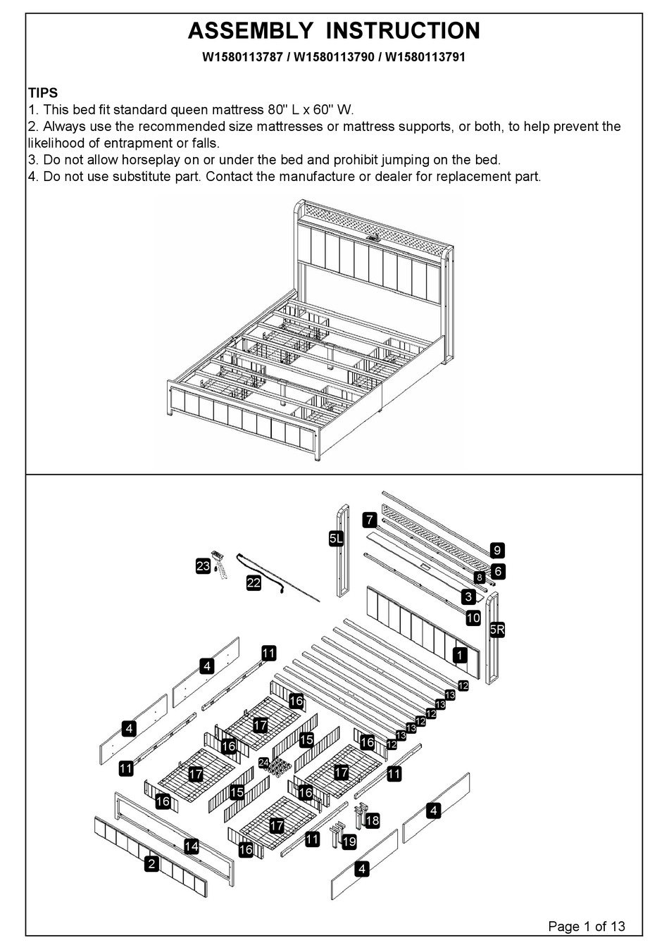 BED BATH & BEYOND W1580113787 ASSEMBLY INSTRUCTION MANUAL Pdf Download ...