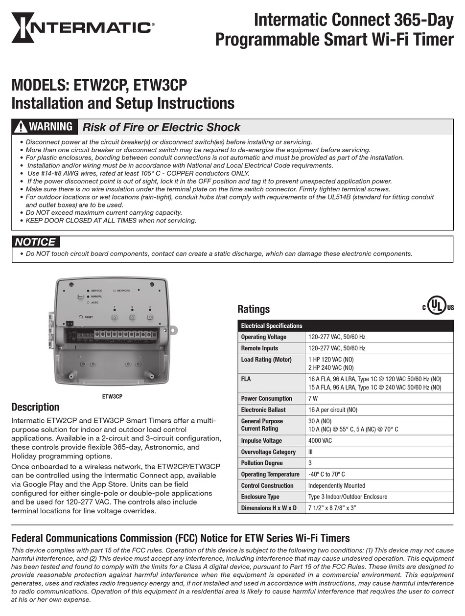 INTERMATIC ETW2CP INSTALLATION AND SETUP INSTRUCTIONS Pdf Download