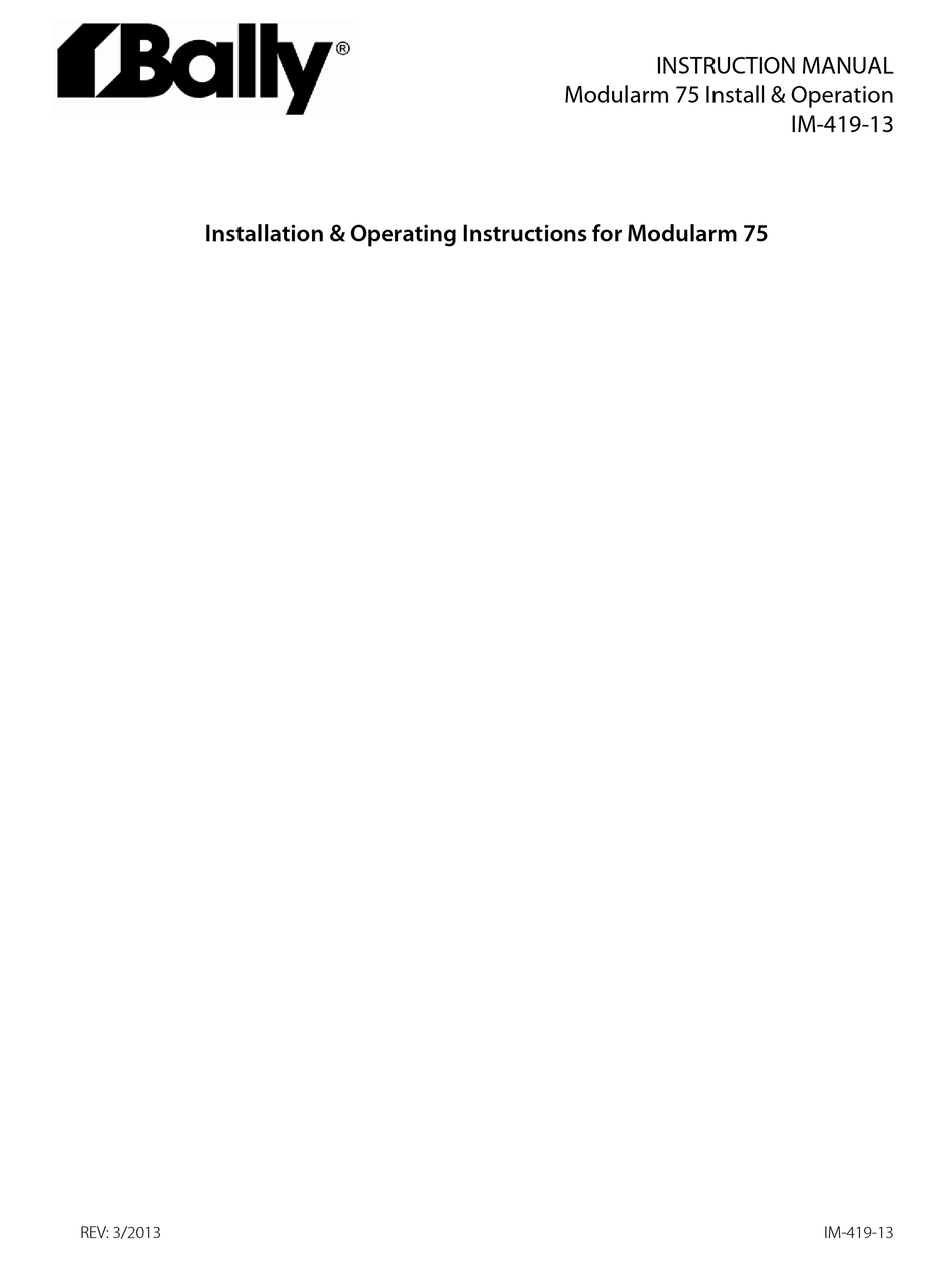 BALLY MODULARM 75 INSTALLATION & OPERATING INSTRUCTIONS MANUAL Pdf