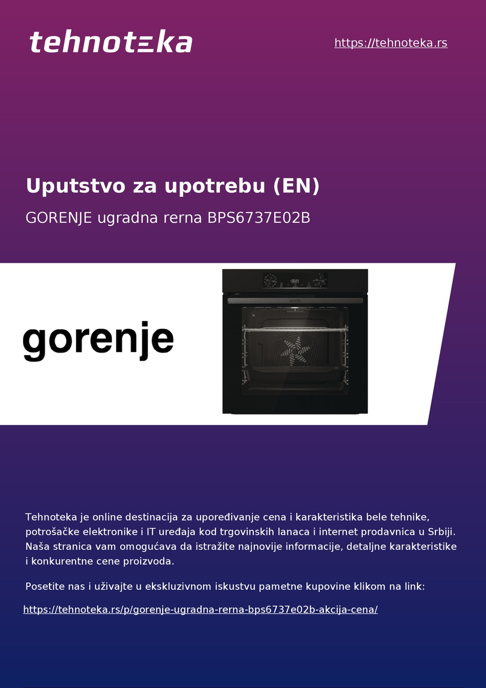 GORENJE BPS6737E02B INSTRUCTIONS FOR USE MANUAL Pdf Download ManualsLib