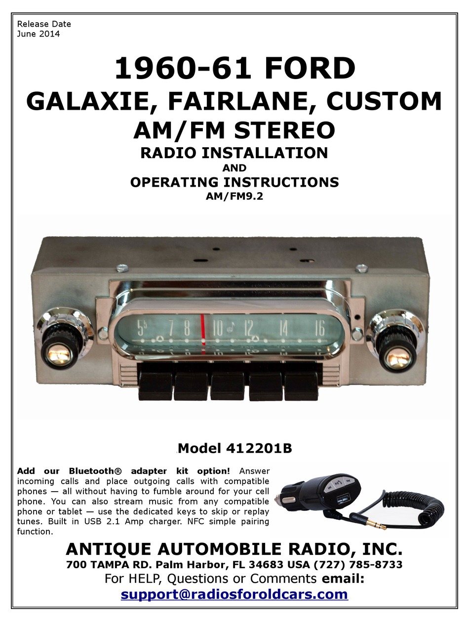 ANTIQUE AUTOMOBILE RADIO 412201B INSTALLATION AND OPERATING