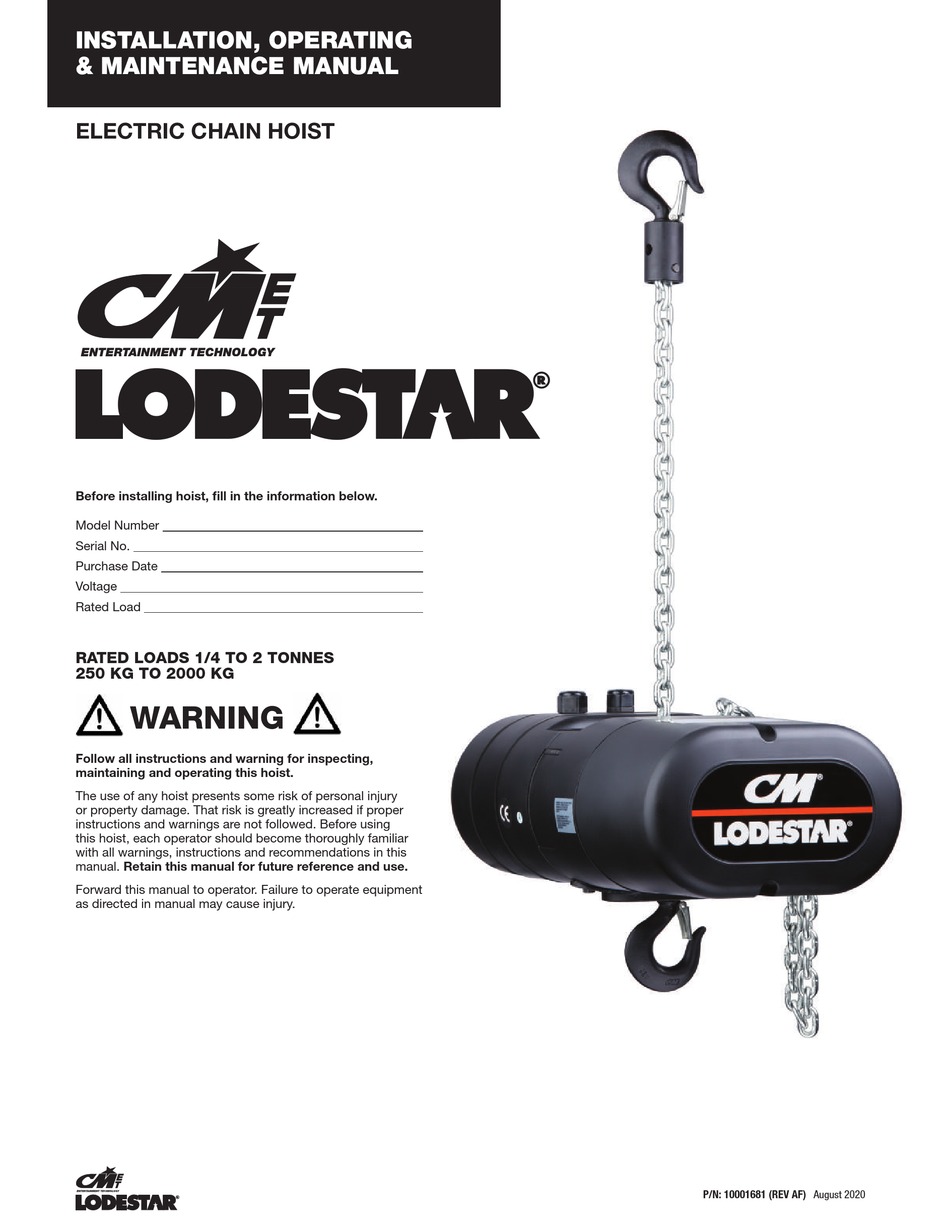 CM LODESTAR LNH0116ETAT INSTALLATION OPERATING & MAINTENANCE MANUAL Pdf