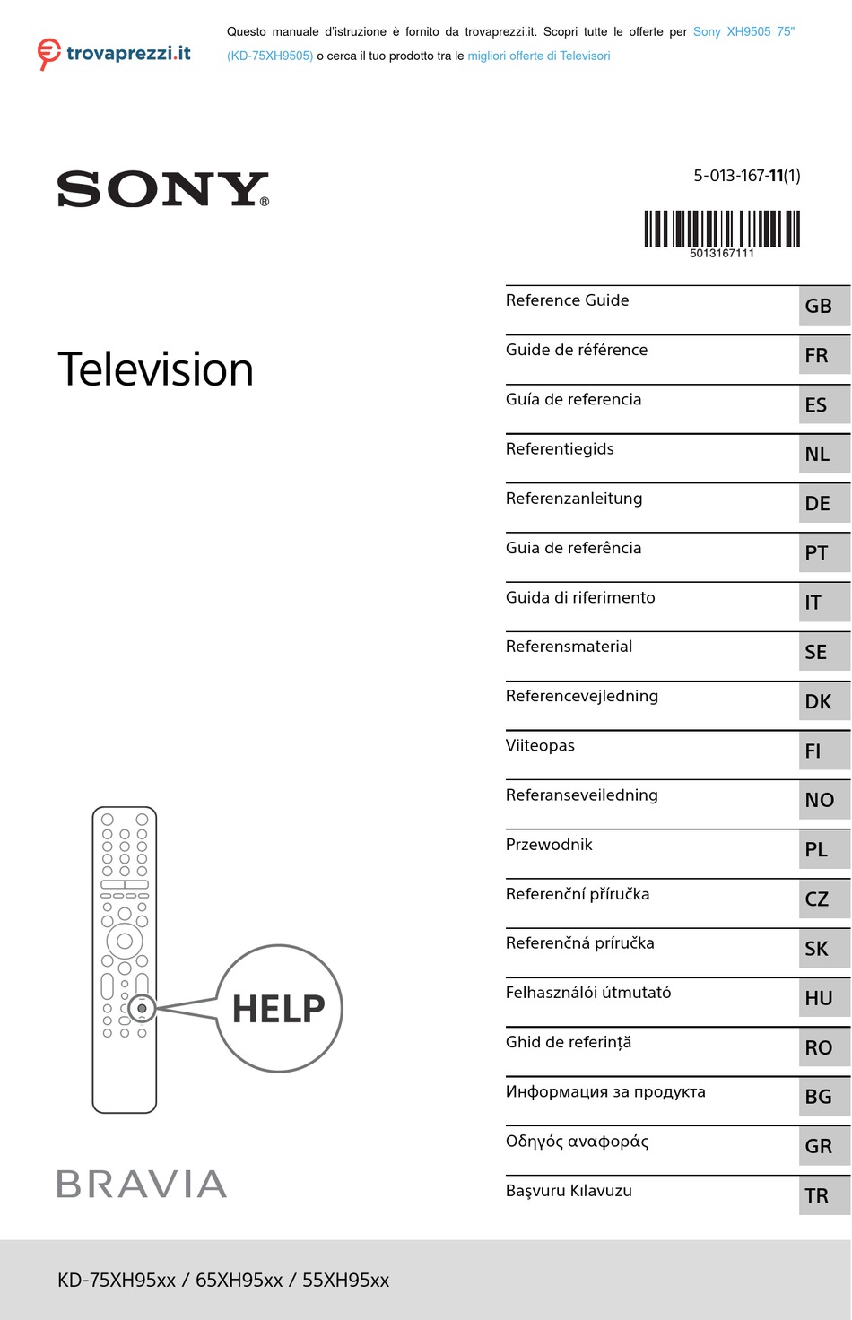 SONY BRAVIA XH9505 REFERENCE MANUAL Pdf Download ManualsLib