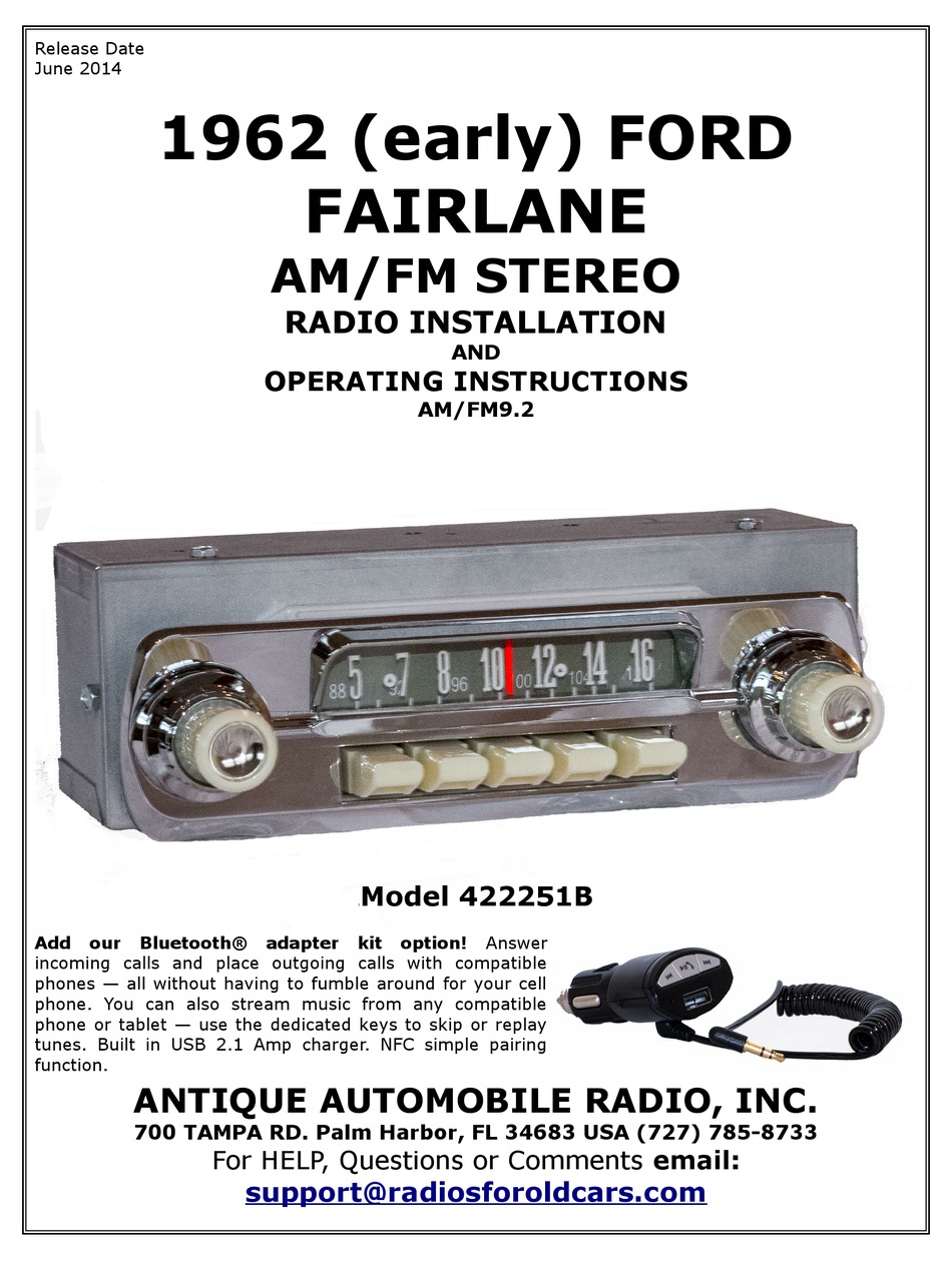 ANTIQUE AUTOMOBILE RADIO 422251B INSTALLATION AND OPERATING