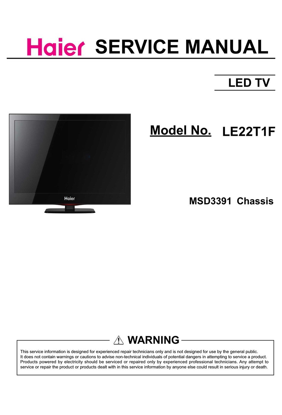 HAIER LE22T1F SERVICE MANUAL Pdf Download | ManualsLib