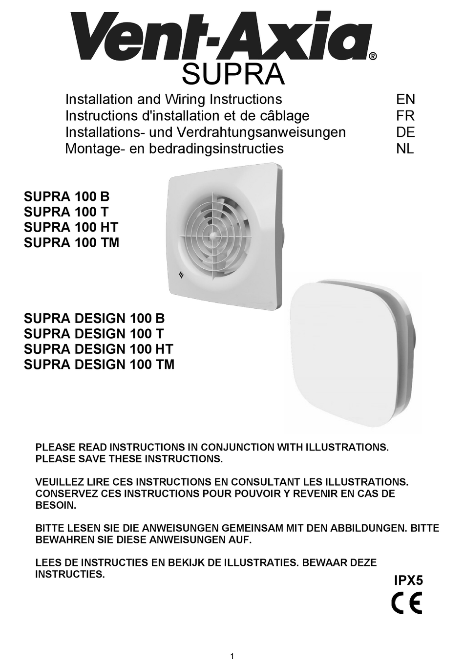 VENTAXIA SUPRA 100 T INSTALLATION AND WIRING INSTRUCTIONS Pdf Download