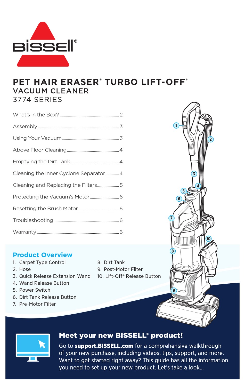 BISSELL PET HAIR ERASER TURBO LIFTOFF 3774 SERIES MANUAL Pdf Download