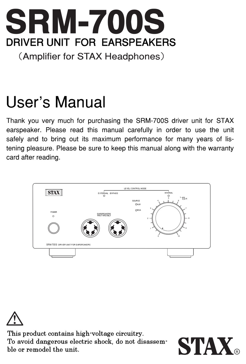 STAX SRM-700S USER MANUAL Pdf Download | ManualsLib