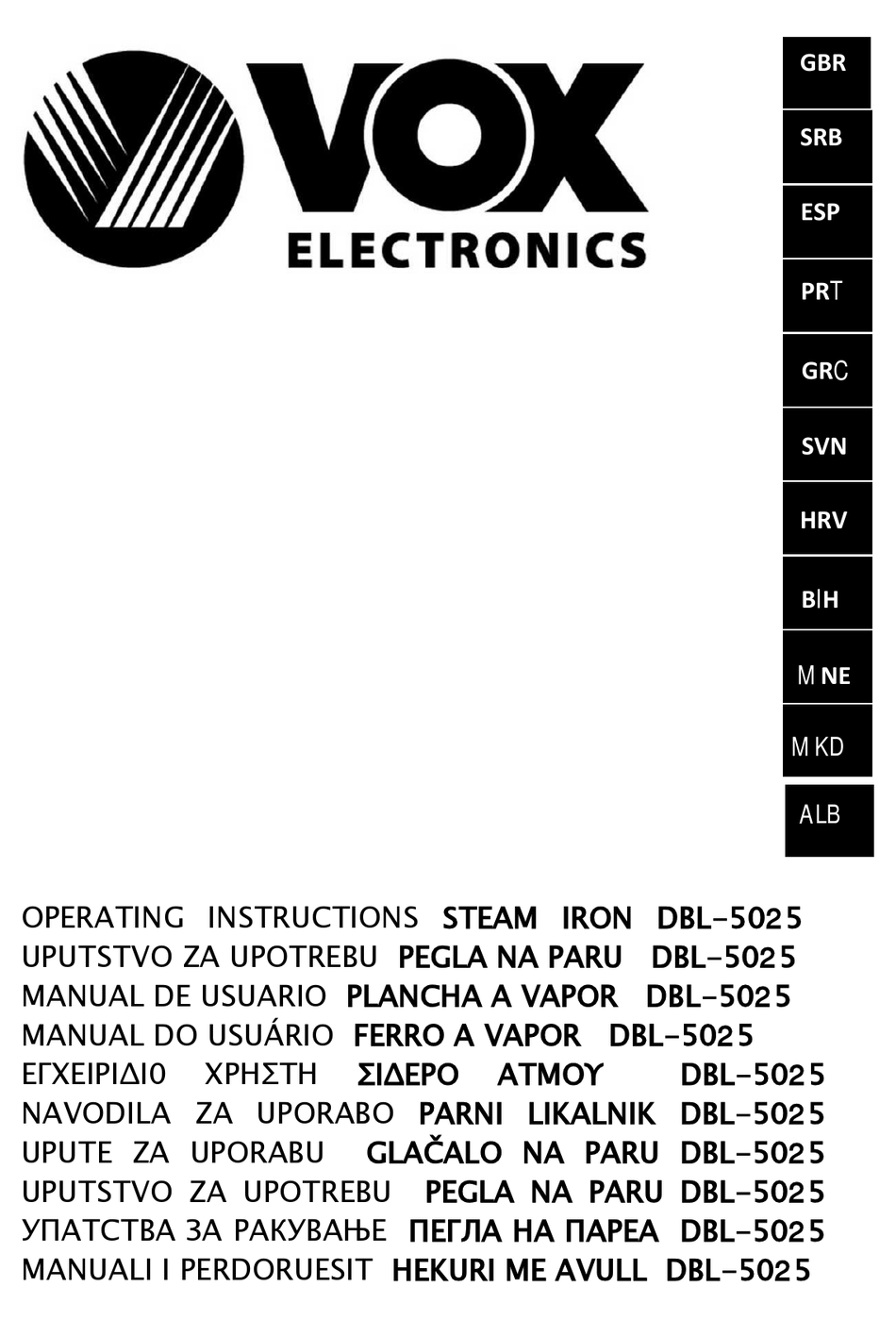 VOX ELECTRONICS DBL 5025 OPERATING INSTRUCTIONS MANUAL Pdf Download