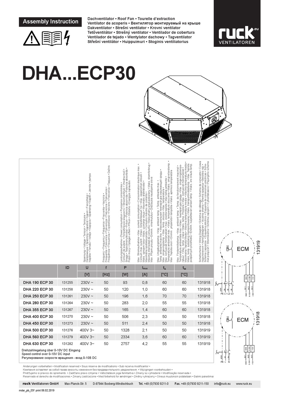 RUCK VENTILATOREN DHA ECP30 SERIES ASSEMBLY INSTRUCTION MANUAL Pdf