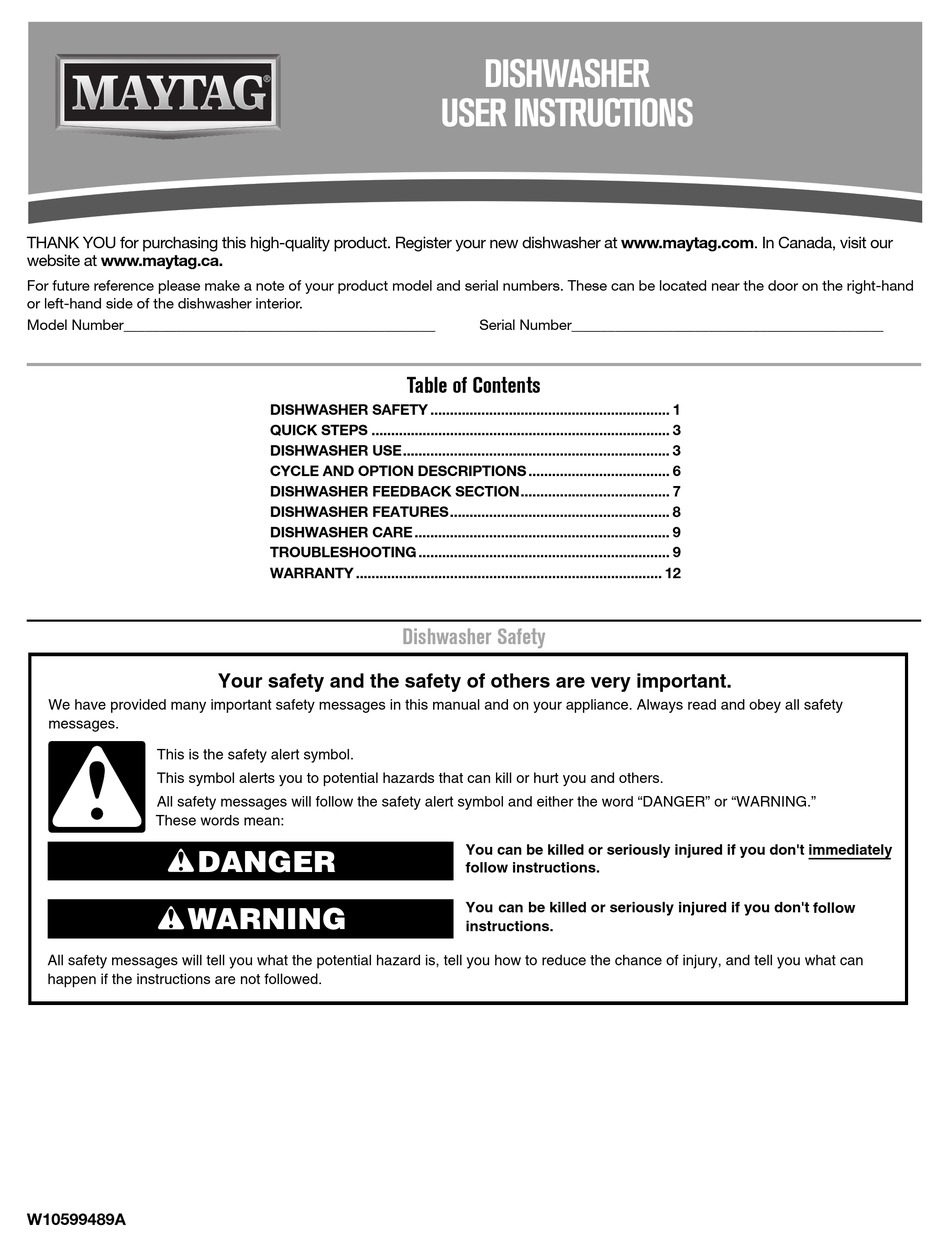 MAYTAG MDB6949SDM USER INSTRUCTIONS Pdf Download ManualsLib
