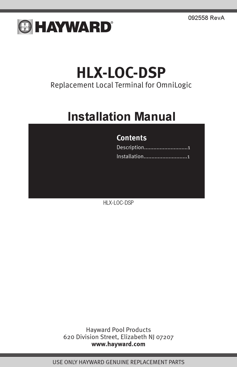 HAYWARD HLXLOCDSP INSTALLATION MANUAL Pdf Download ManualsLib