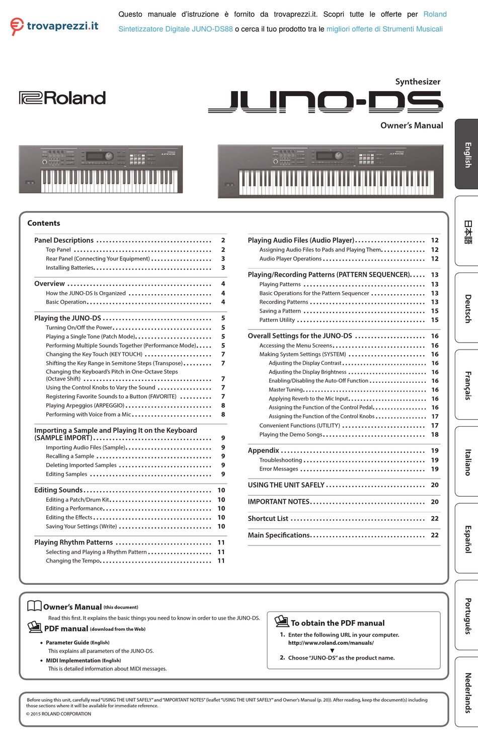 ROLAND JUNO-DS88 OWNER'S MANUAL Pdf Download | ManualsLib