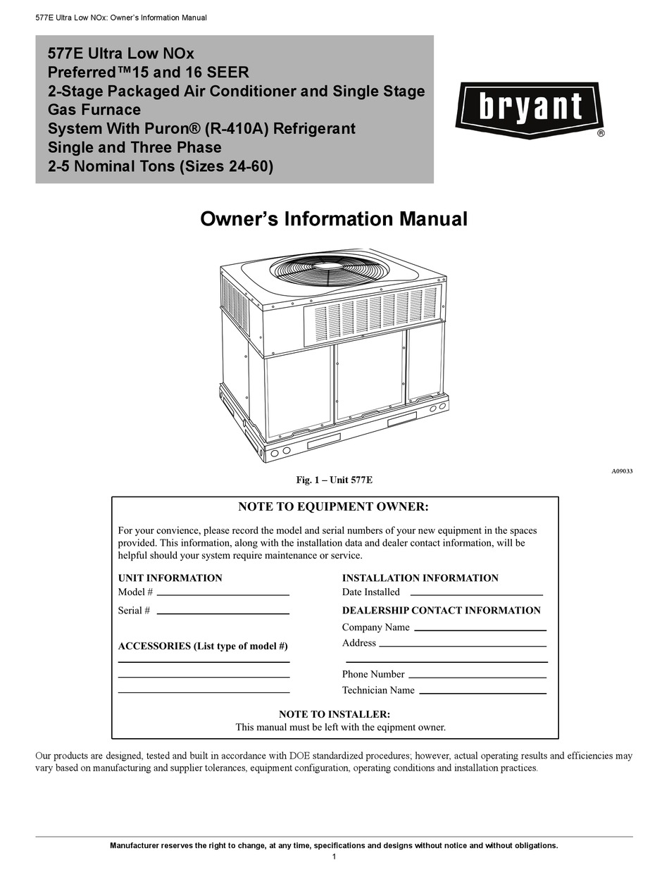 BRYANT 577E SERIES OWNER'S INFORMATION MANUAL Pdf Download | ManualsLib