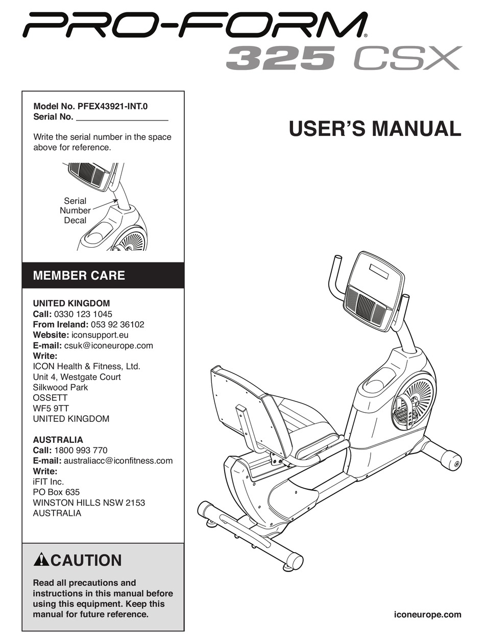 proform 325 csx troubleshooting