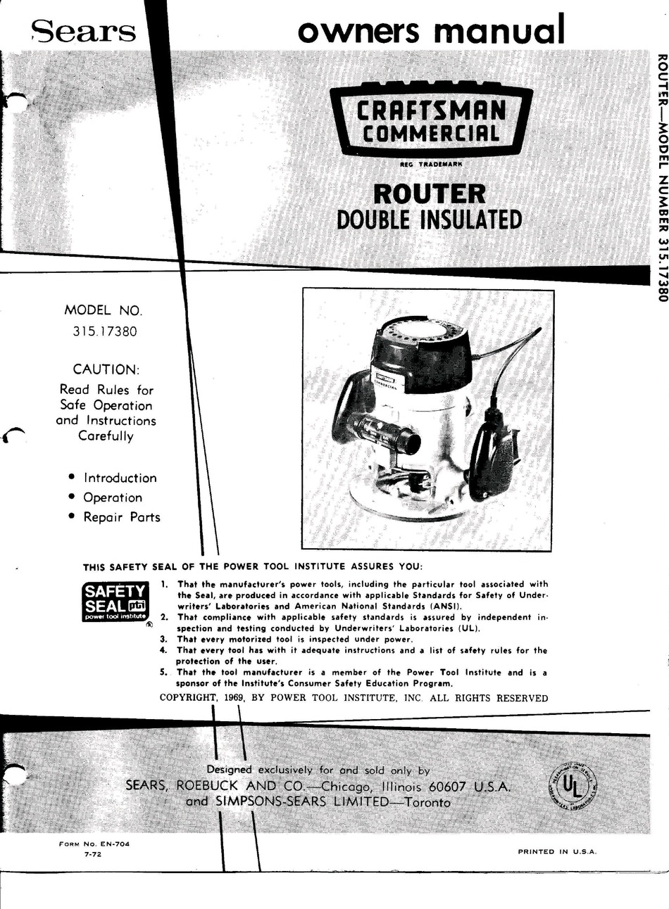 SEARS CRAFTSMAN 315.17380 OWNER