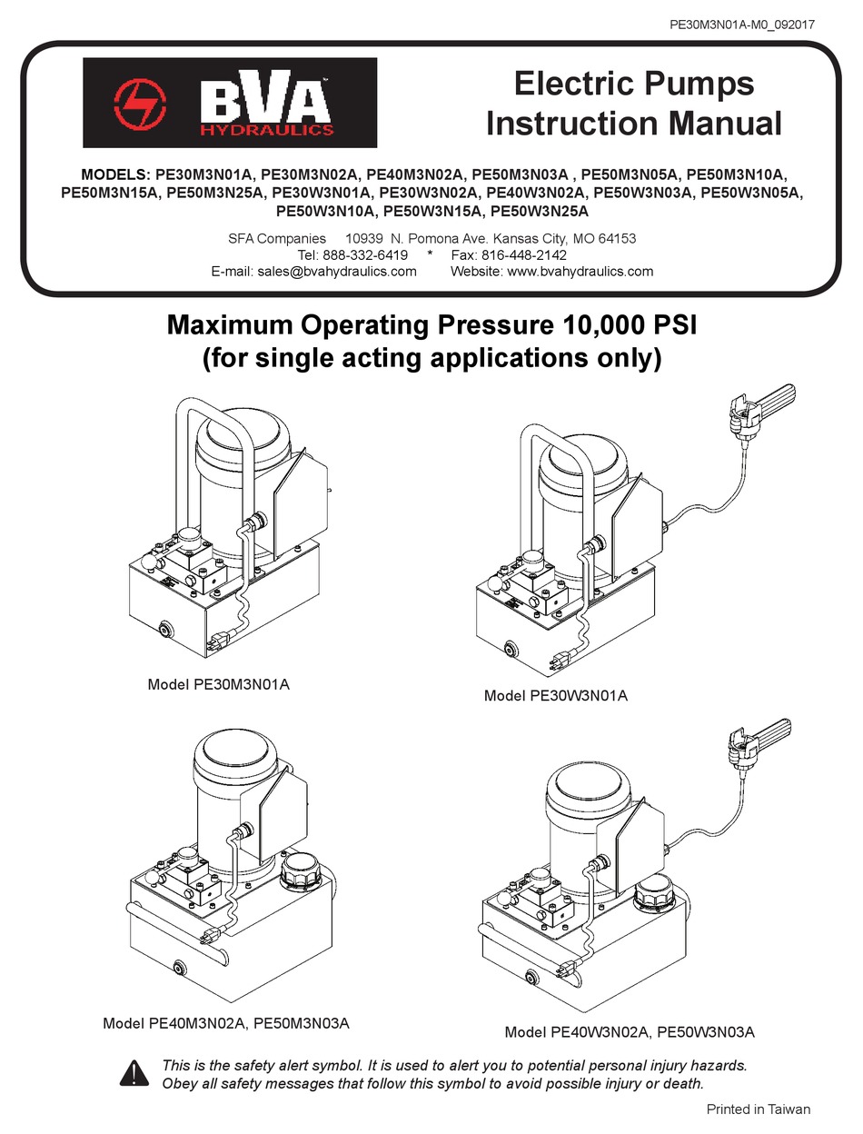BVA HYDRAULICS PE30M3N01A INSTRUCTION MANUAL Pdf Download ManualsLib