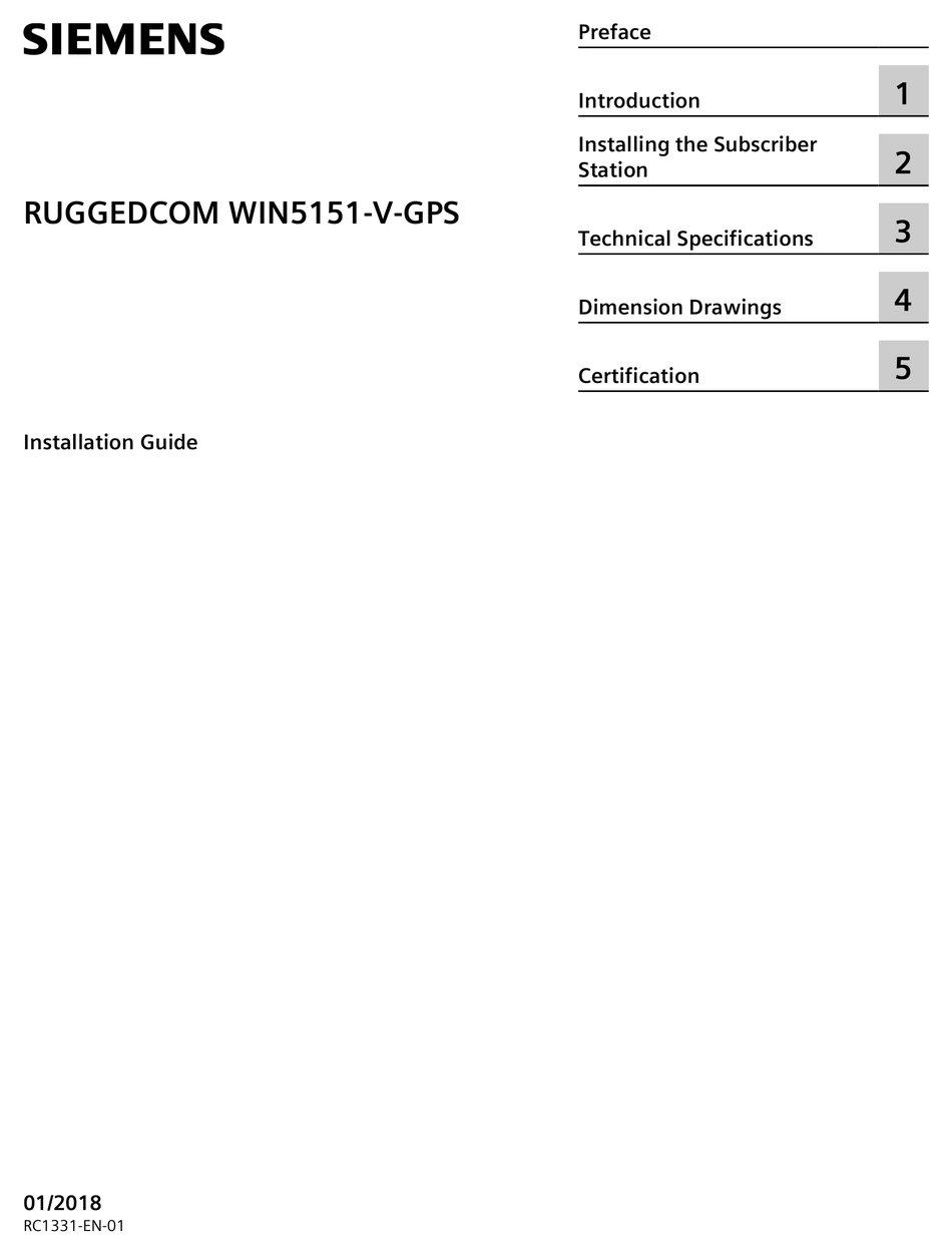 SIEMENS WIN5151VGPS INSTALLATION MANUAL Pdf Download