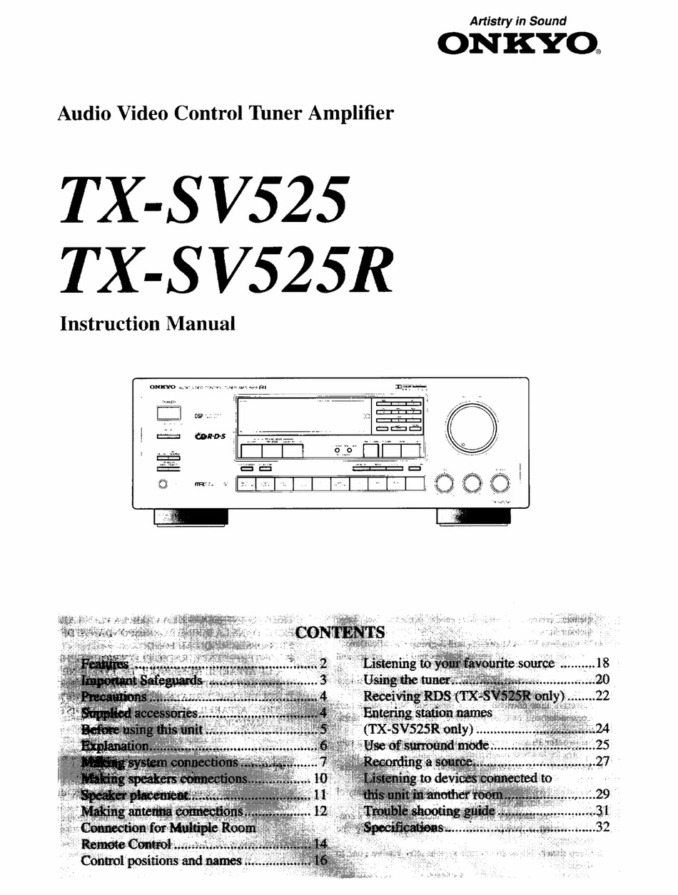ONKYO TXSV525 INSTRUCTION MANUAL Pdf Download ManualsLib