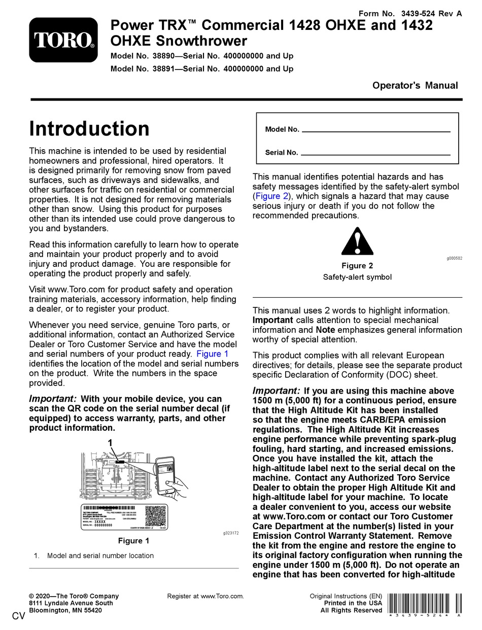 TORO POWER TRX 1432 OHXE OPERATOR'S MANUAL Pdf Download | ManualsLib