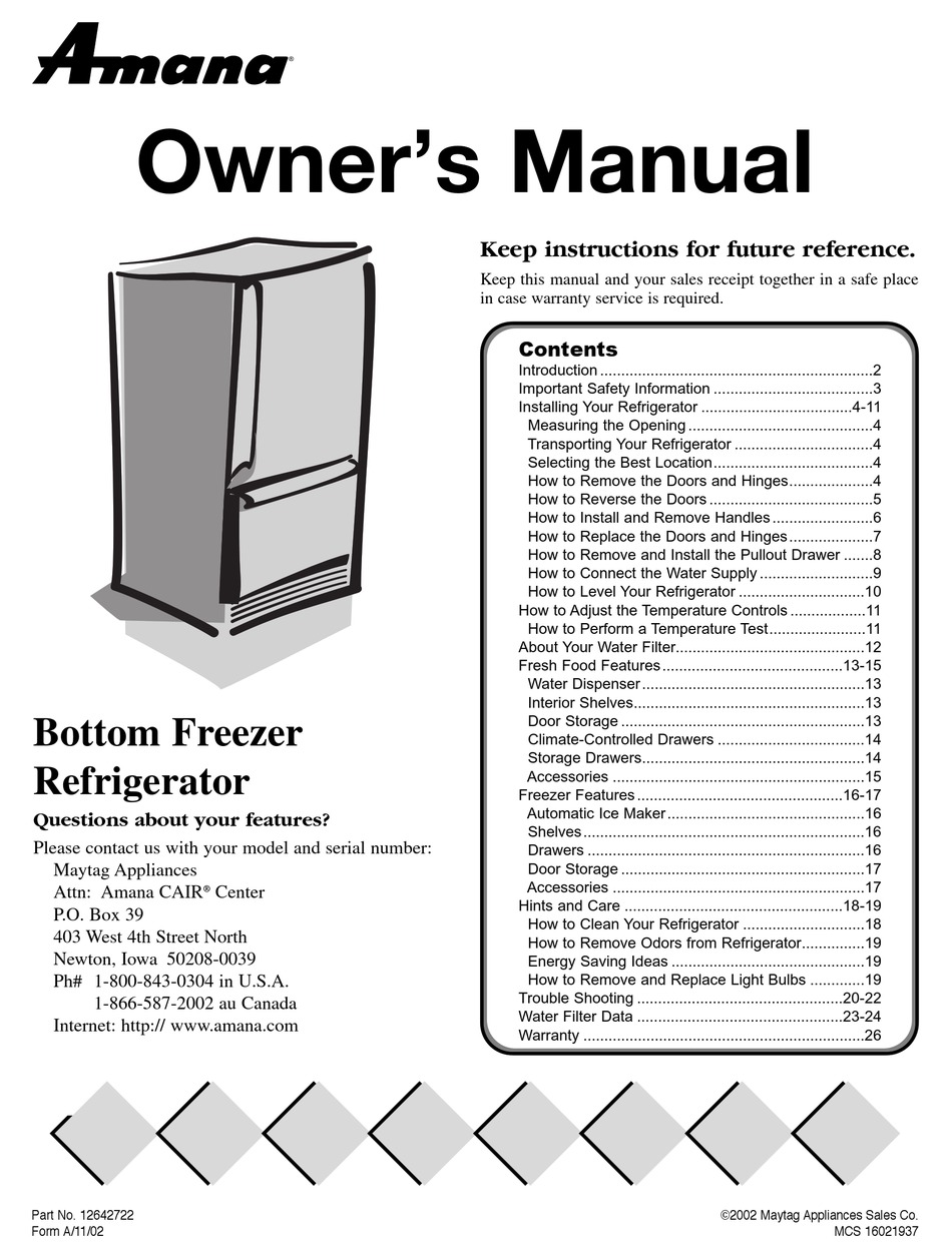 AMANA ARB2217CW OWNER