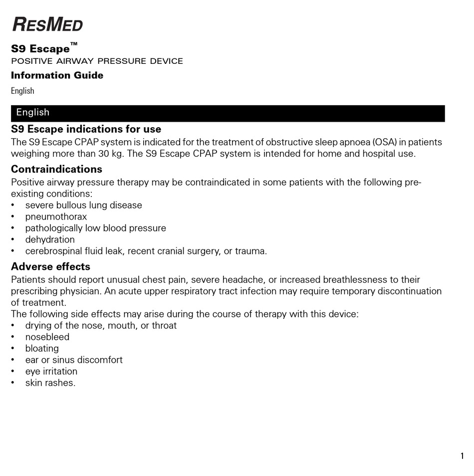 RESMED S9 ESCAPE INFORMATION MANUAL Pdf Download ManualsLib