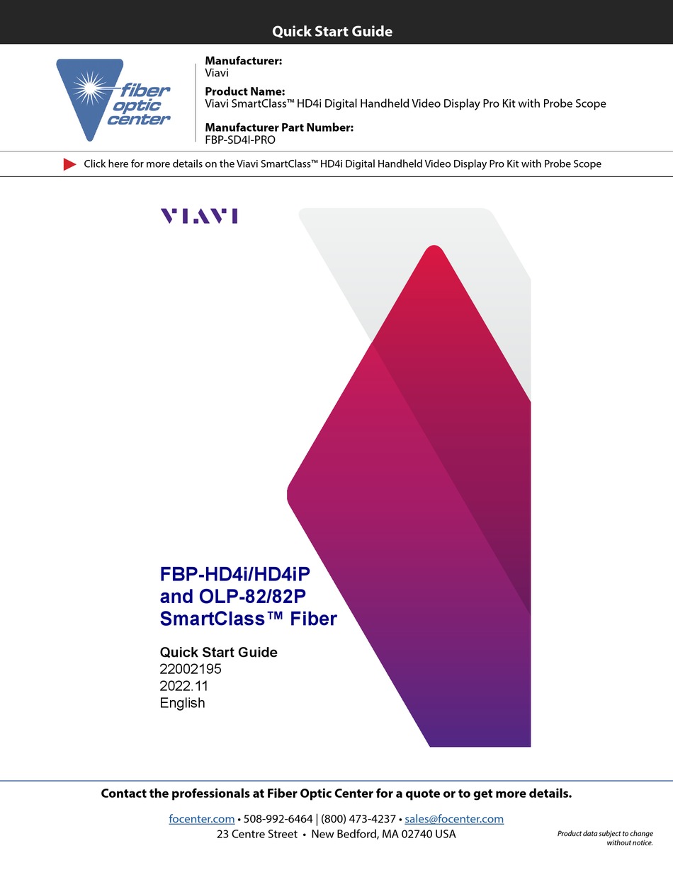 VIAVI FBP-SD4I-PRO QUICK START MANUAL Pdf Download | ManualsLib