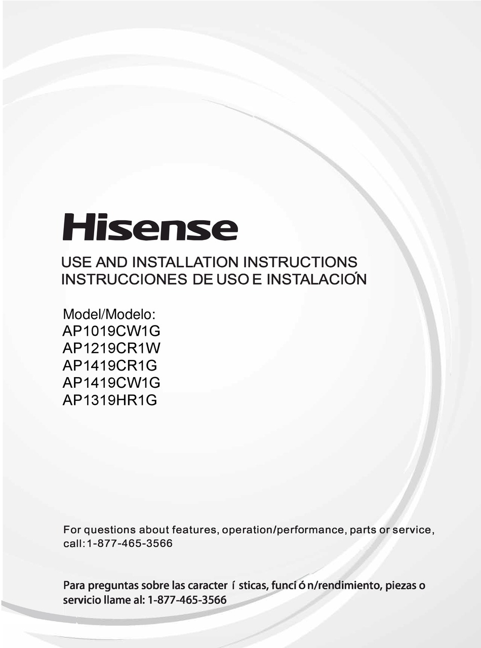 HISENSE AP1019CW1G USE AND INSTALLATION INSTRUCTIONS Pdf Download