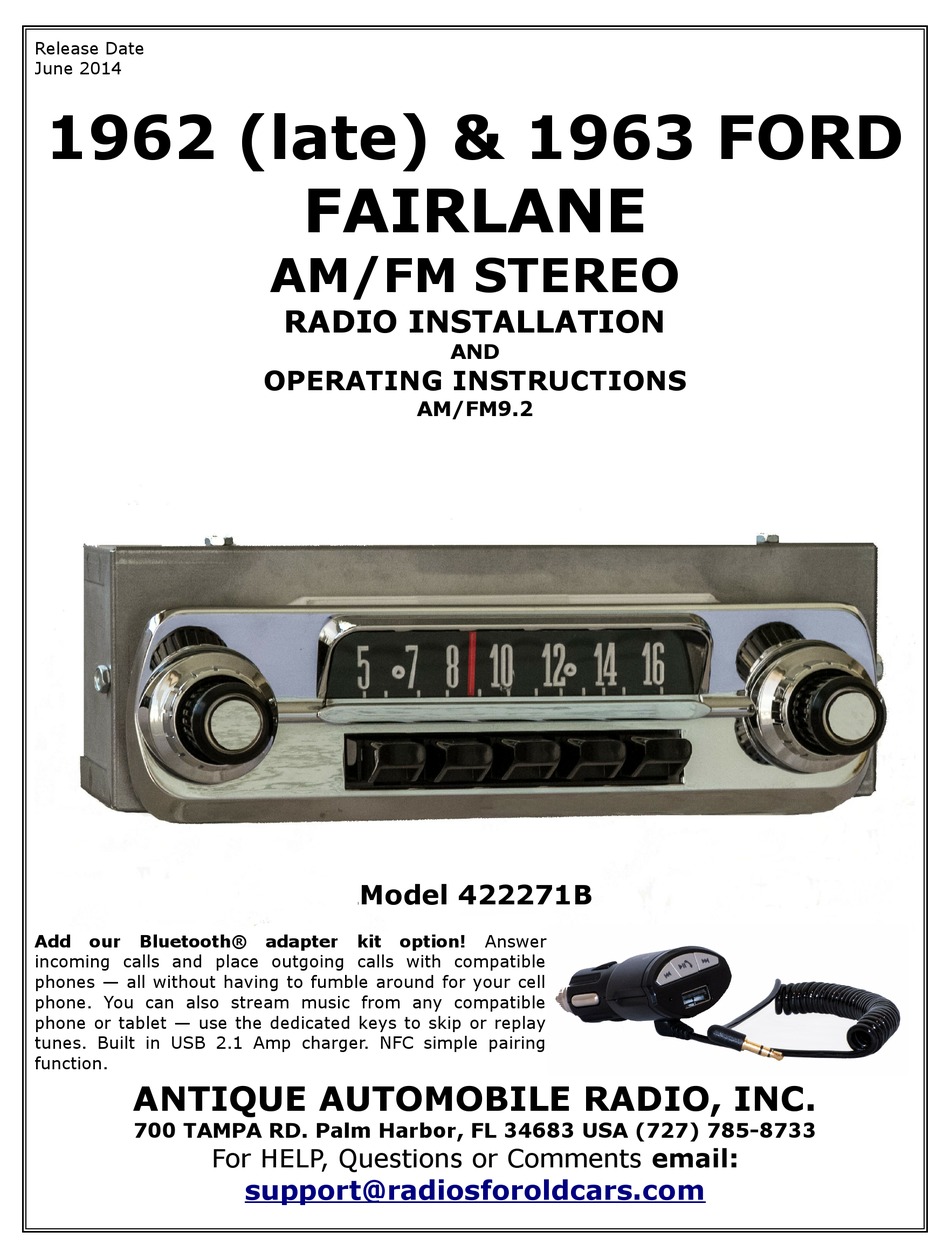 ANTIQUE AUTOMOBILE RADIO 422271B INSTALLATION AND OPERATING