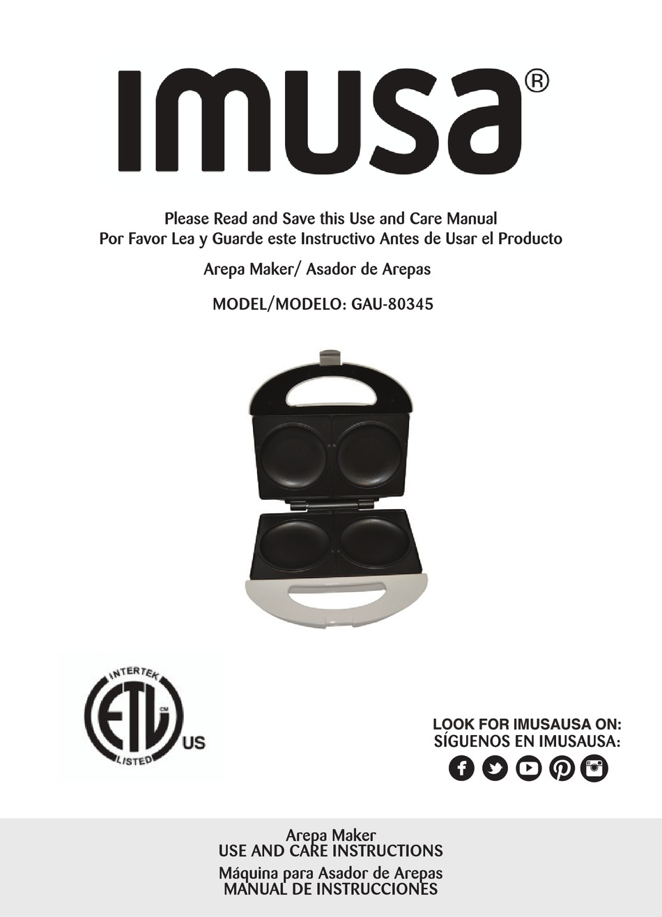 IMUSA AREPA MAKER USE AND CARE MANUAL Pdf Download ManualsLib