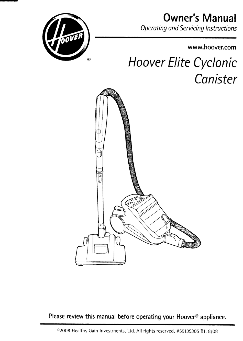 HOOVER ELITE CYCLONIC CANISTER OWNER'S MANUAL Pdf Download ManualsLib