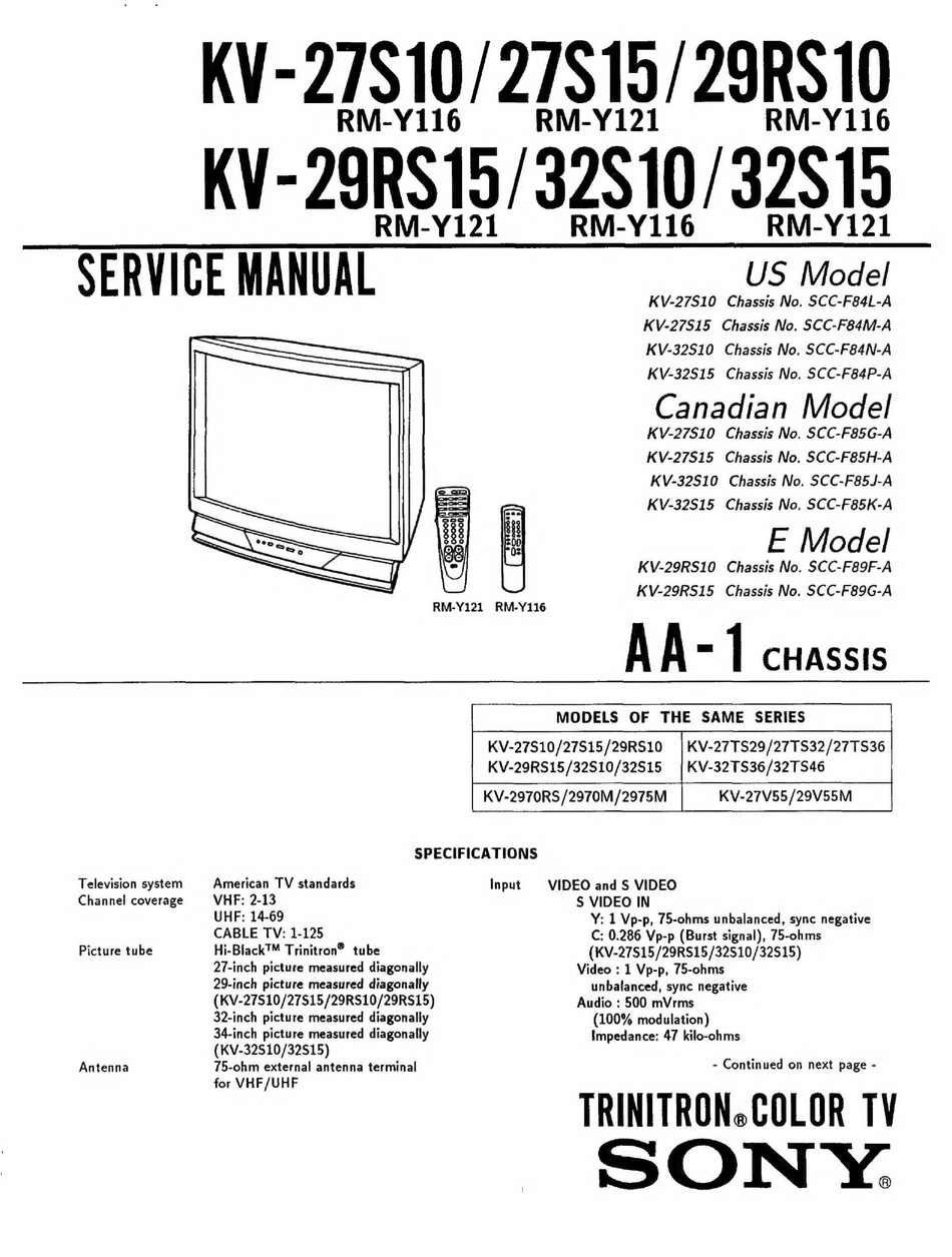 SONY TRINITRON KV-27S10 SERVICE MANUAL Pdf Download | ManualsLib