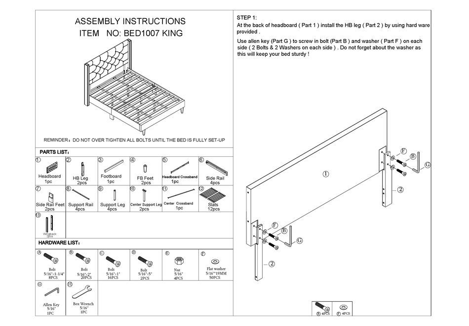 HUSKY BED1007 KING ASSEMBLY INSTRUCTIONS MANUAL Pdf Download ManualsLib