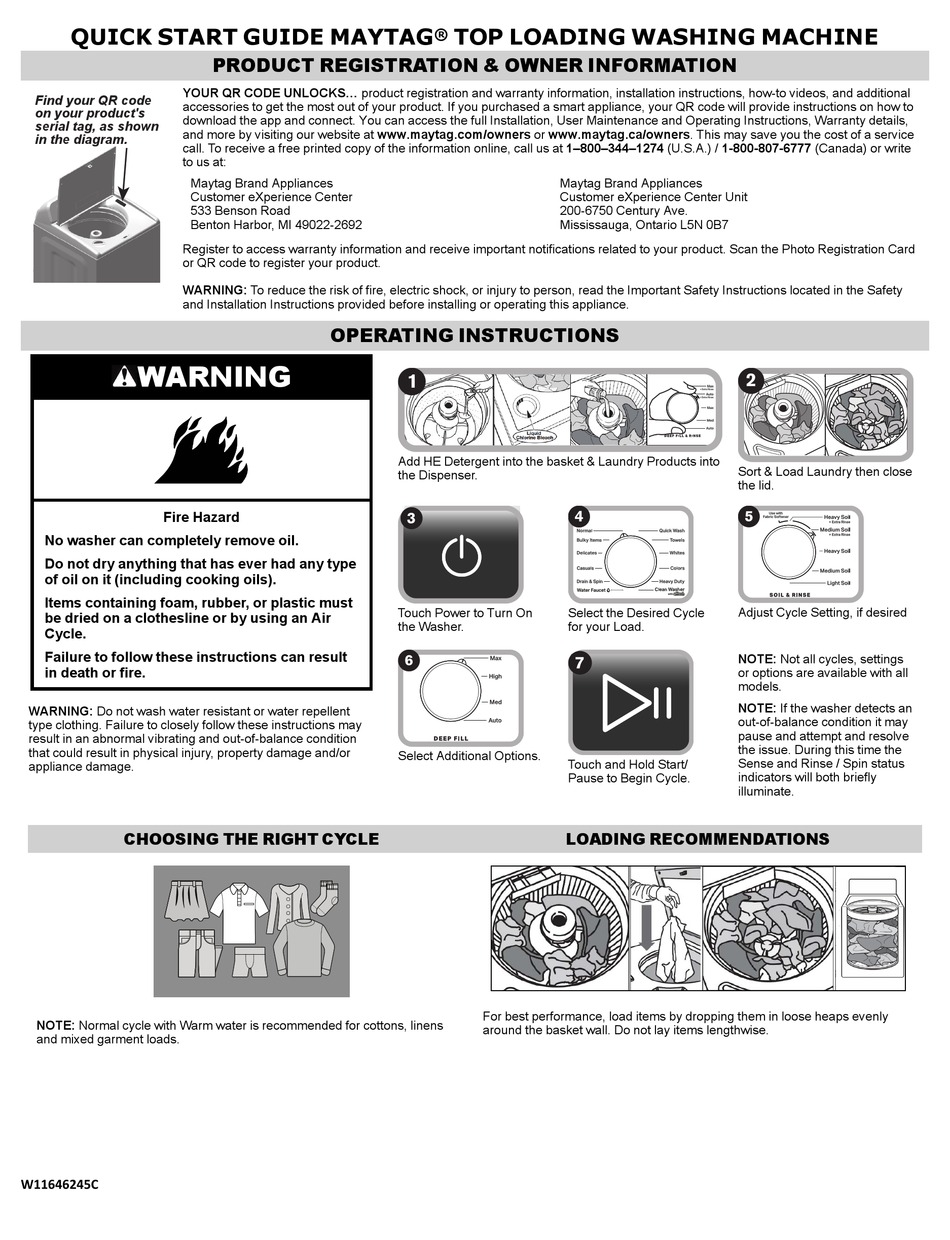 MAYTAG MVW5035MW QUICK START MANUAL Pdf Download ManualsLib