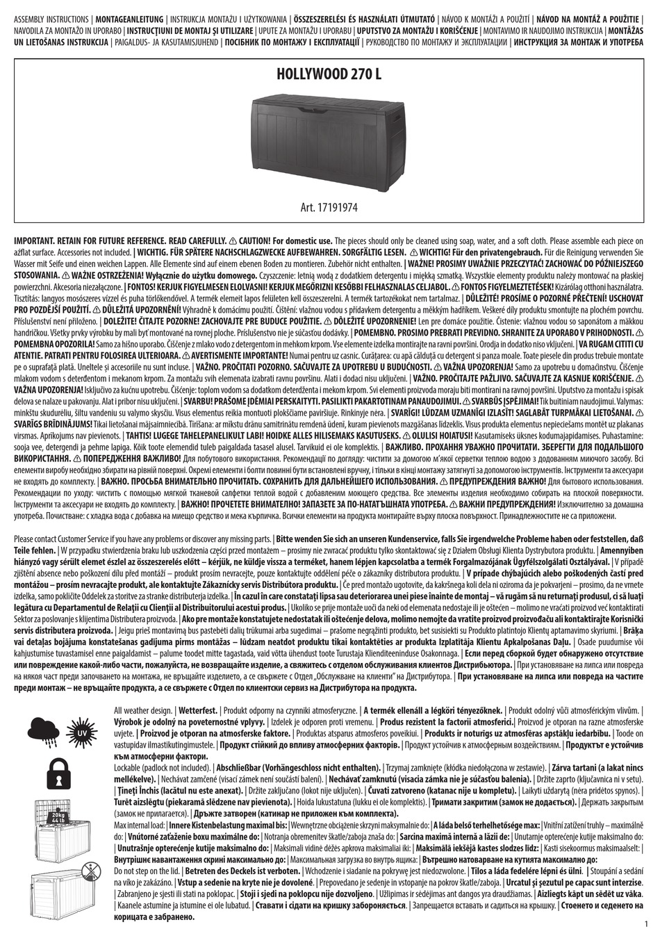 KETER HOLLYWOOD 270 L ASSEMBLY INSTRUCTIONS Pdf Download ManualsLib