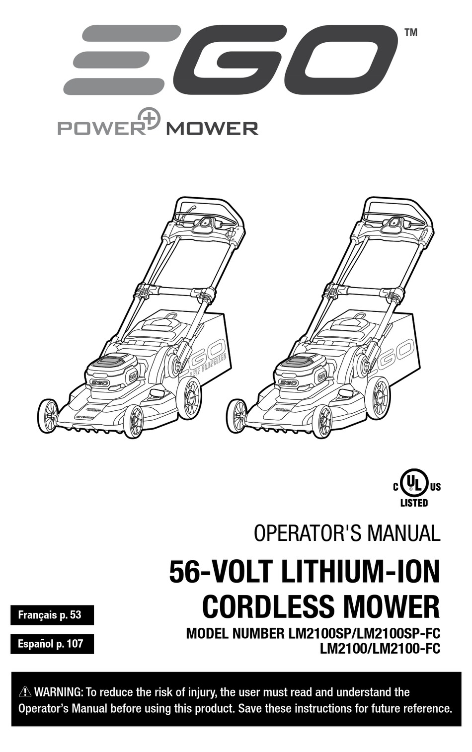 EGO LM2100SPFC OPERATOR'S MANUAL Pdf Download ManualsLib