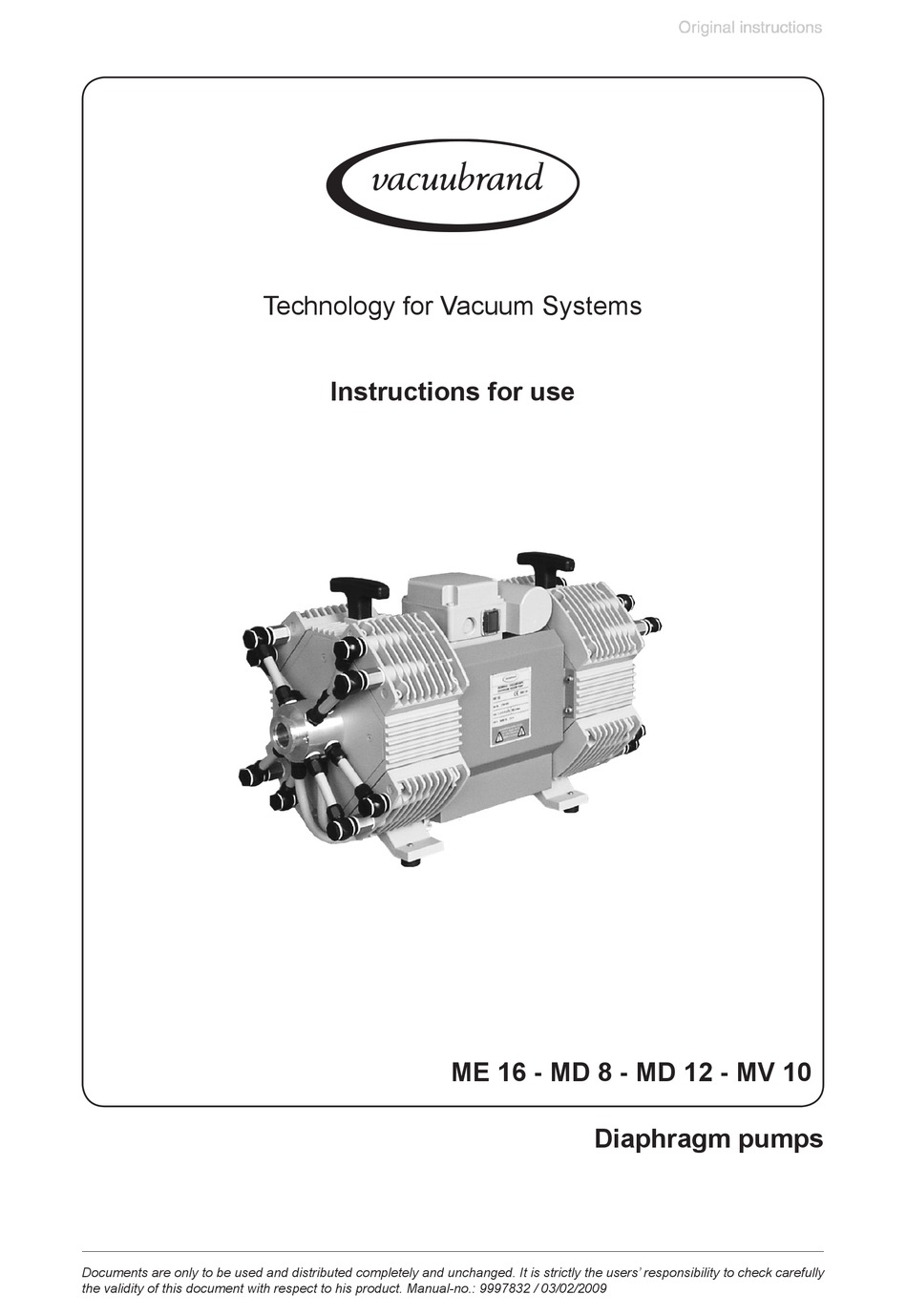 VACUUBRAND ME 16 INSTRUCTIONS FOR USE MANUAL Pdf Download ManualsLib