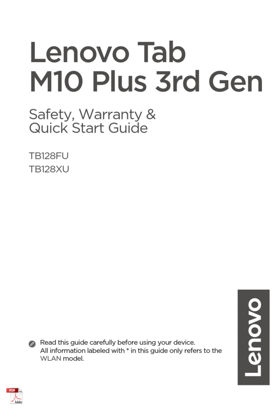 LENOVO TAB M10 PLUS 3RD GEN SAFETY, WARRANTY & QUICK START MANUAL Pdf  Download