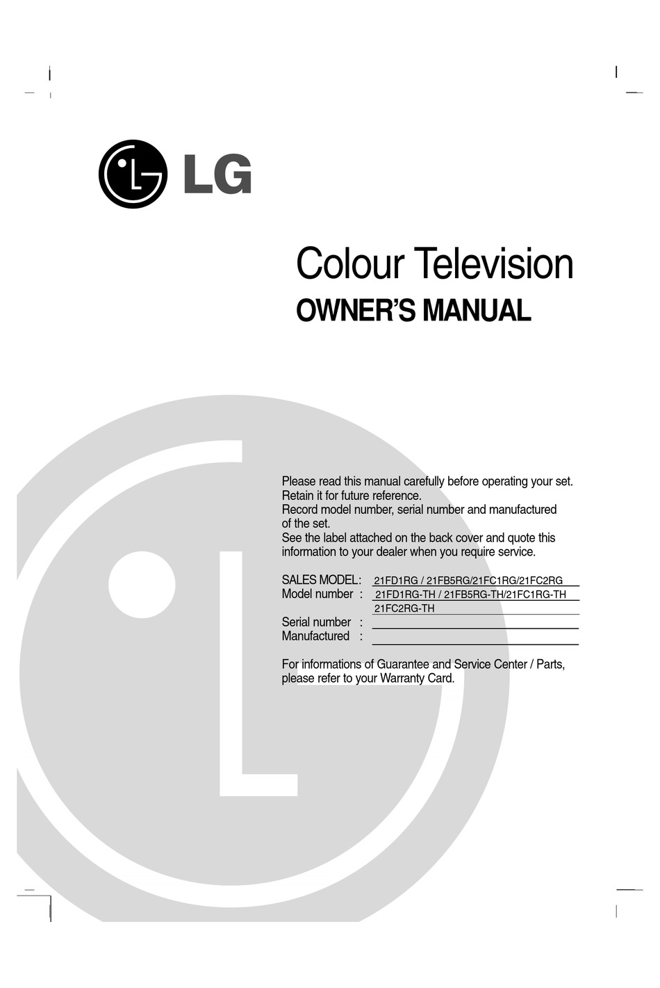 LG 21FD1RG OWNER'S MANUAL Pdf Download | ManualsLib