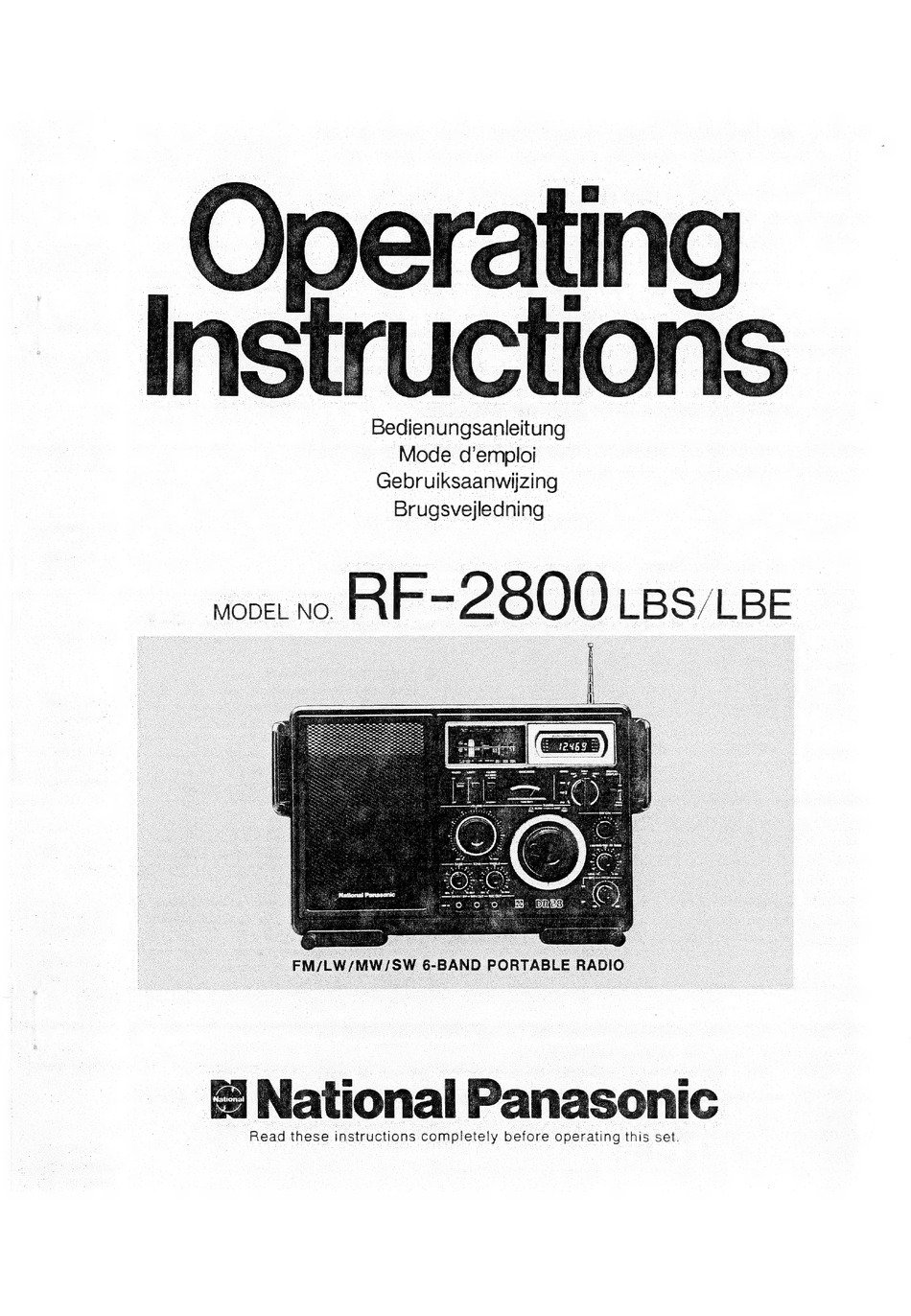 PANASONIC RF-2800 LBS OPERATING INSTRUCTIONS MANUAL Pdf Download