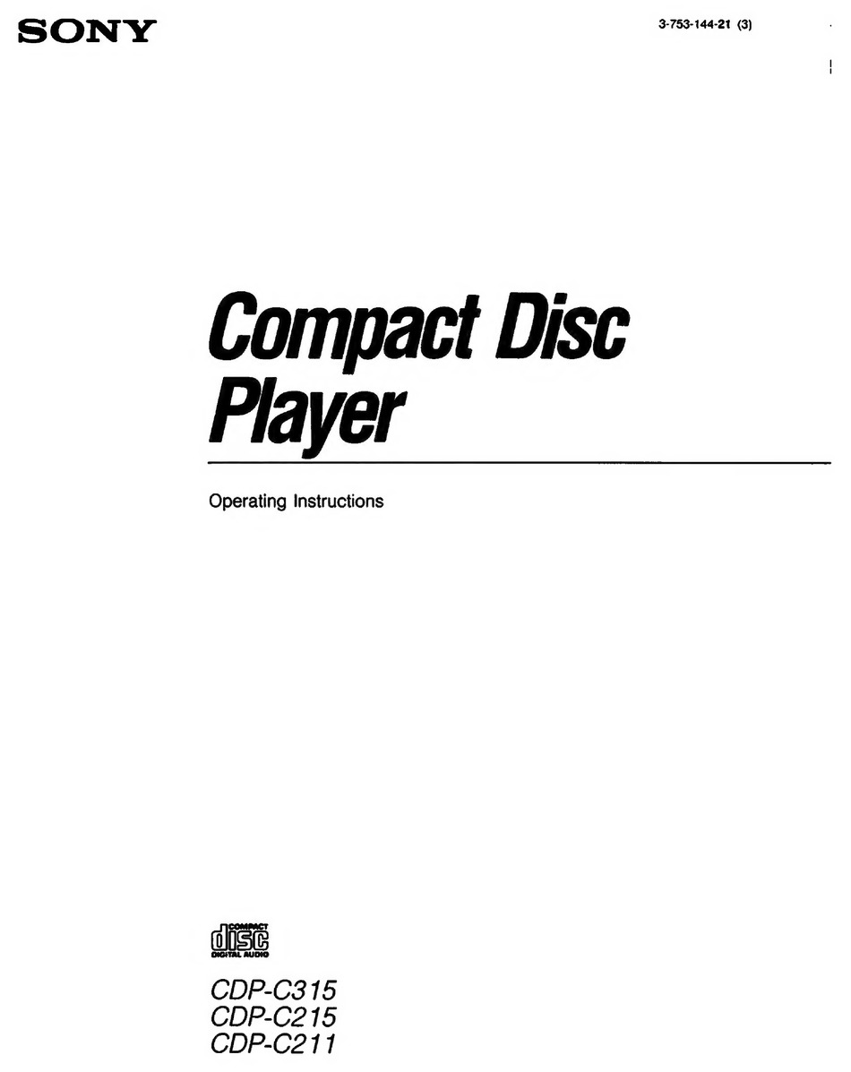 SONY CDP-C315 OPERATING INSTRUCTIONS MANUAL Pdf Download | ManualsLib