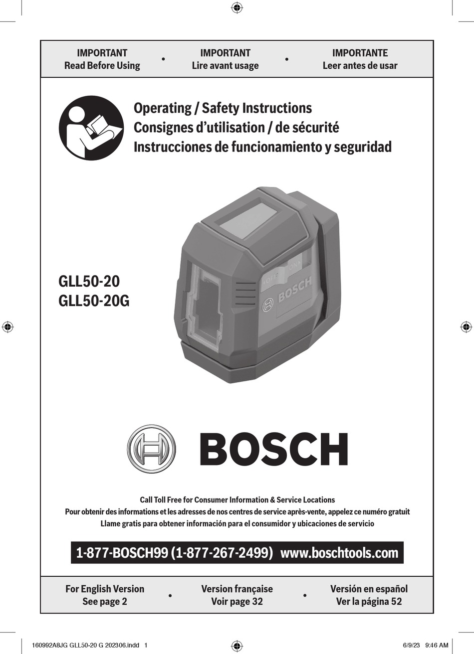 BOSCH GLL50 20 OPERATING SAFETY INSTRUCTIONS MANUAL Pdf Download