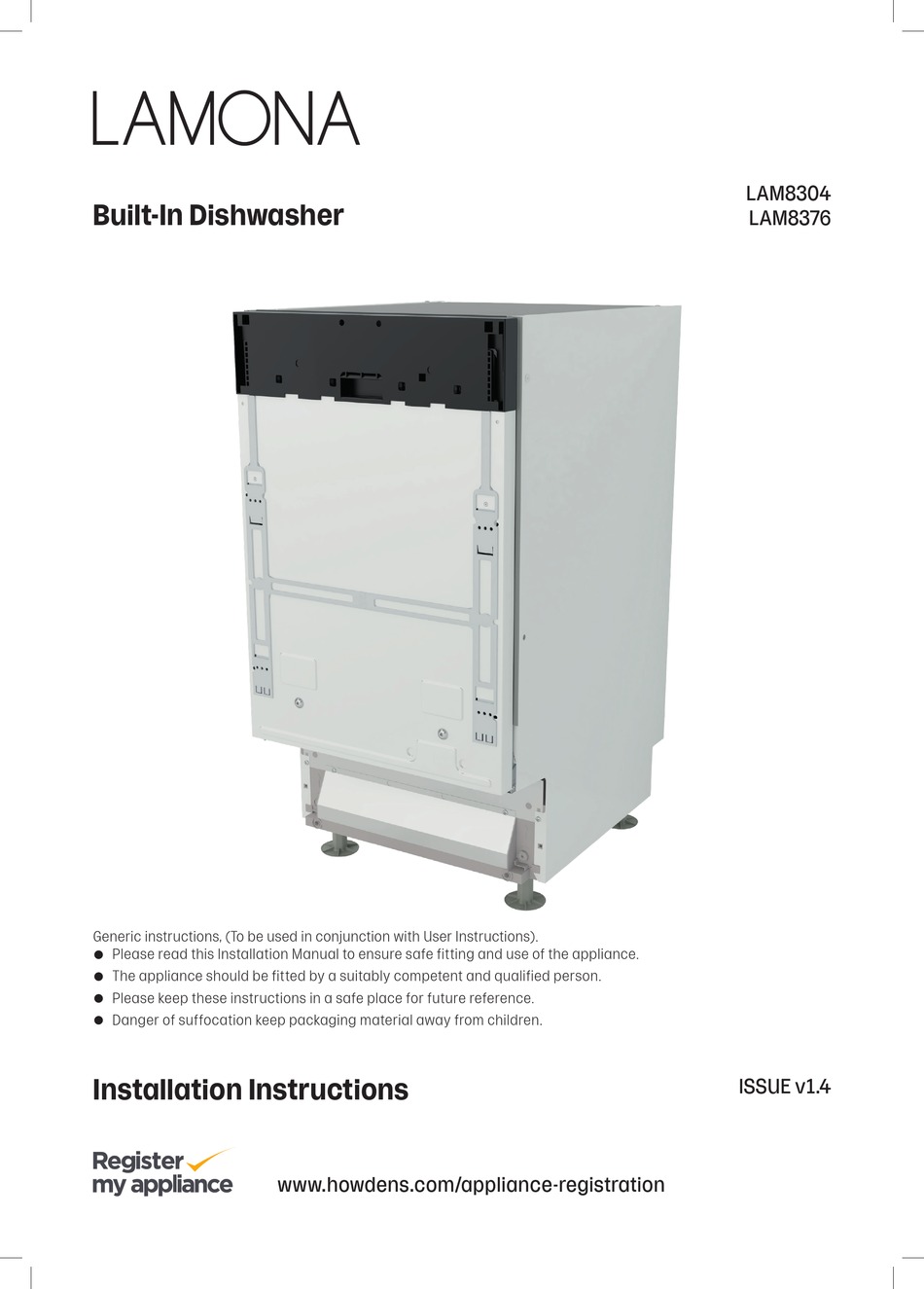 Lamona white integrated standard hot sale dishwasher