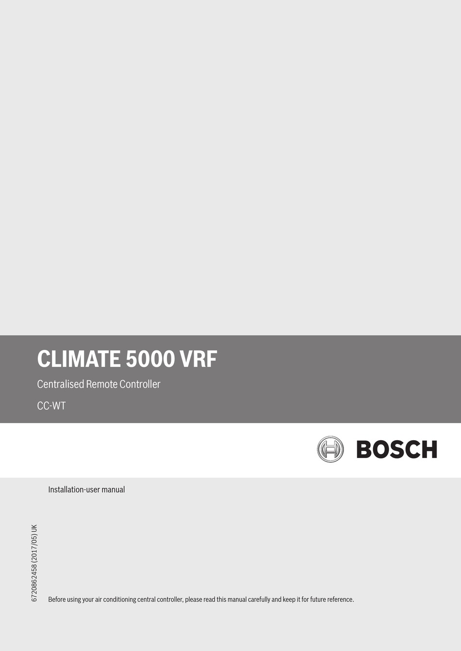 BOSCH CLIMATE 5000 VRF CC WT INSTALLATION USER MANUAL Pdf