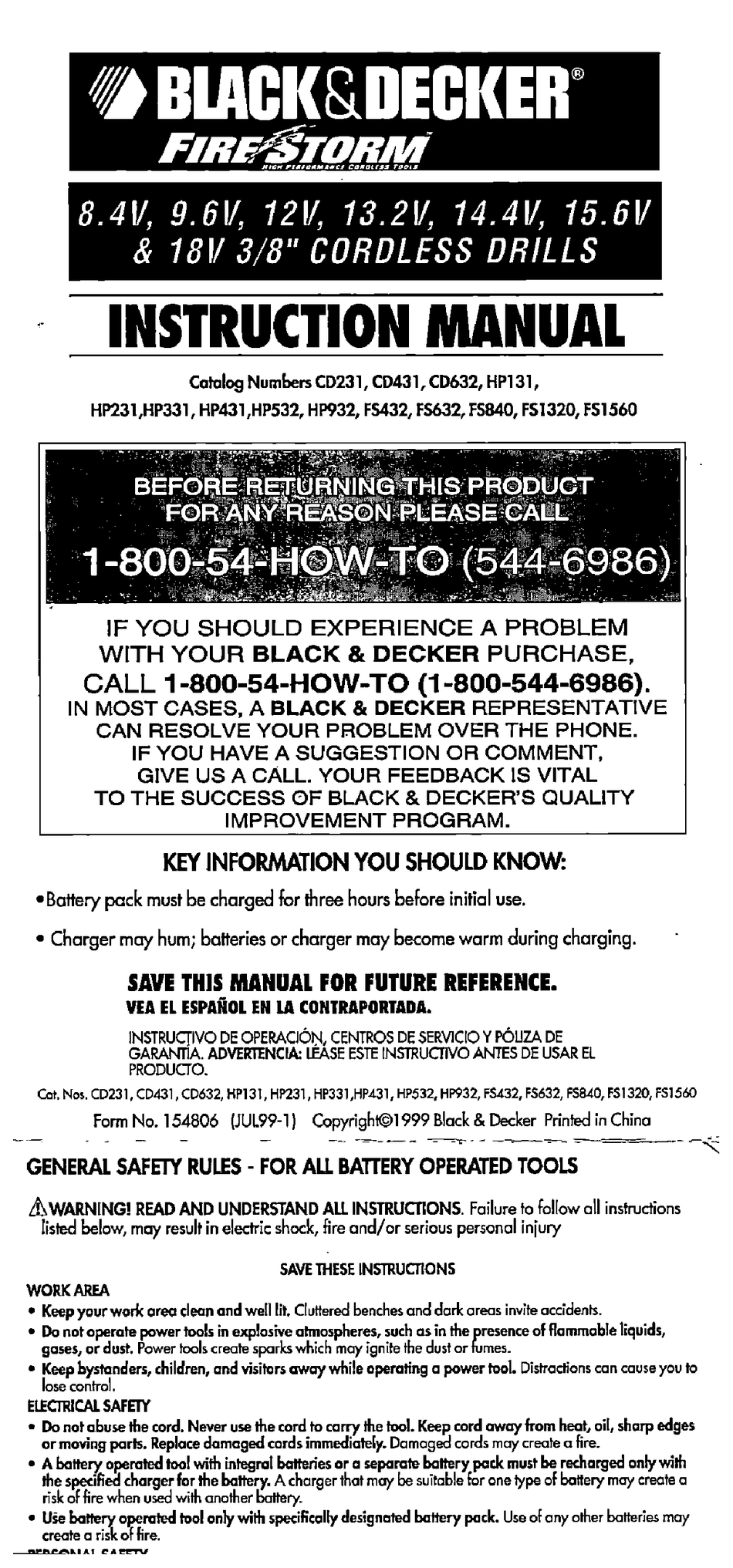 BLACK DECKER FIRESTORM CD231 INSTRUCTION MANUAL Pdf Download